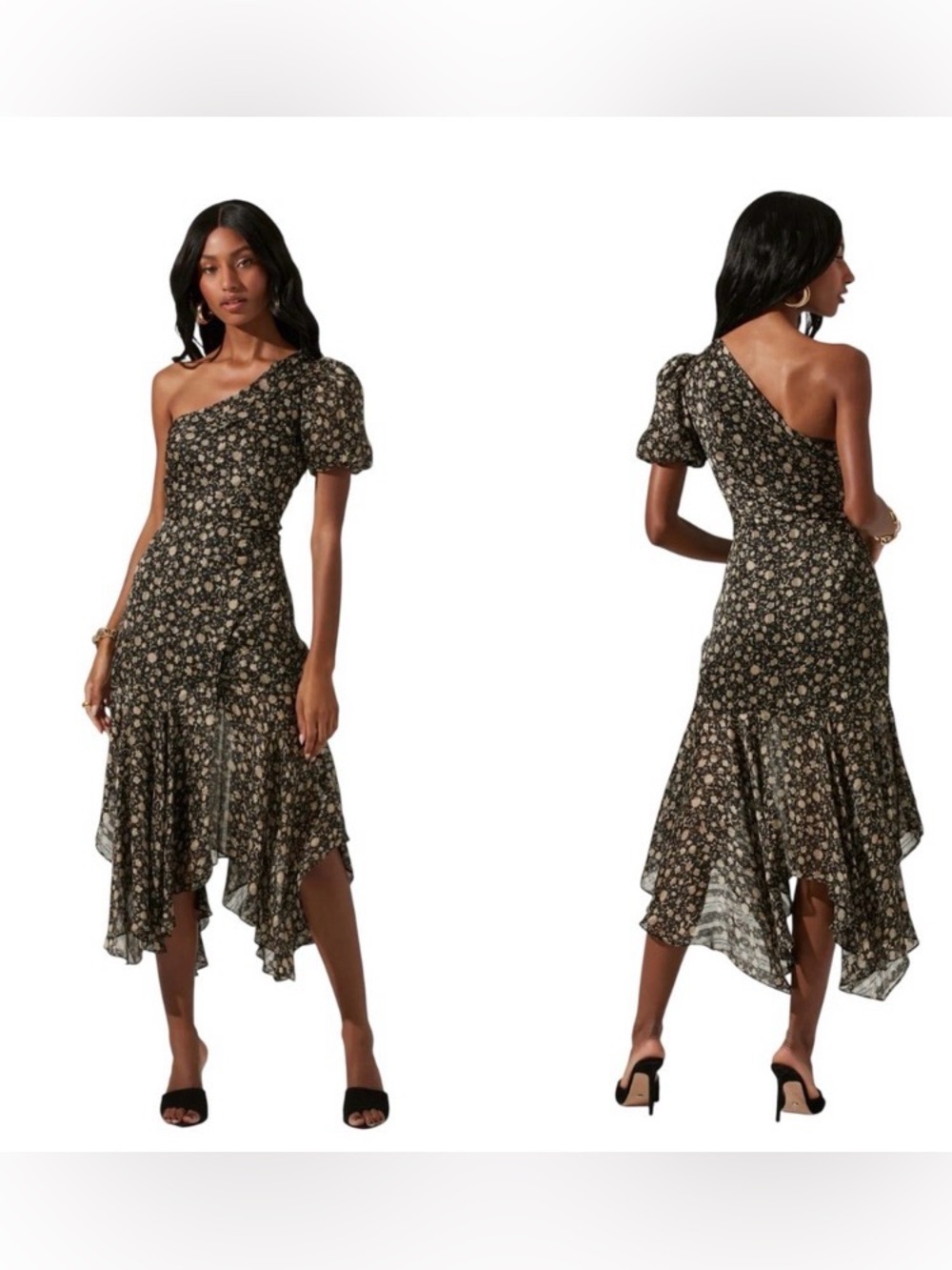 Astr Santorini Ditsy One Shoulder Midi Dress Asymmetrical Hem Size M NWT